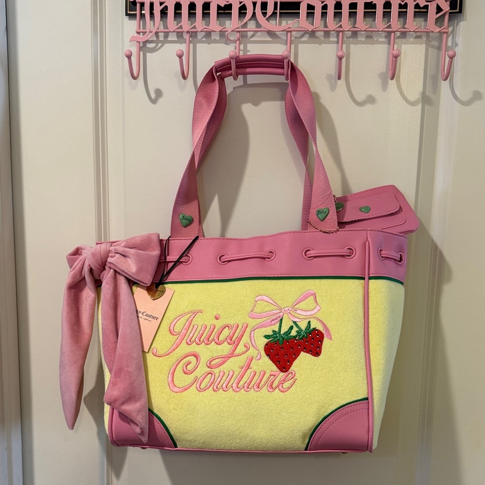 Juicy Couture Pink and Yellow Retro Strawberry Tote